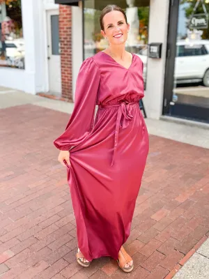 Cranberry Satin Maxi Dress