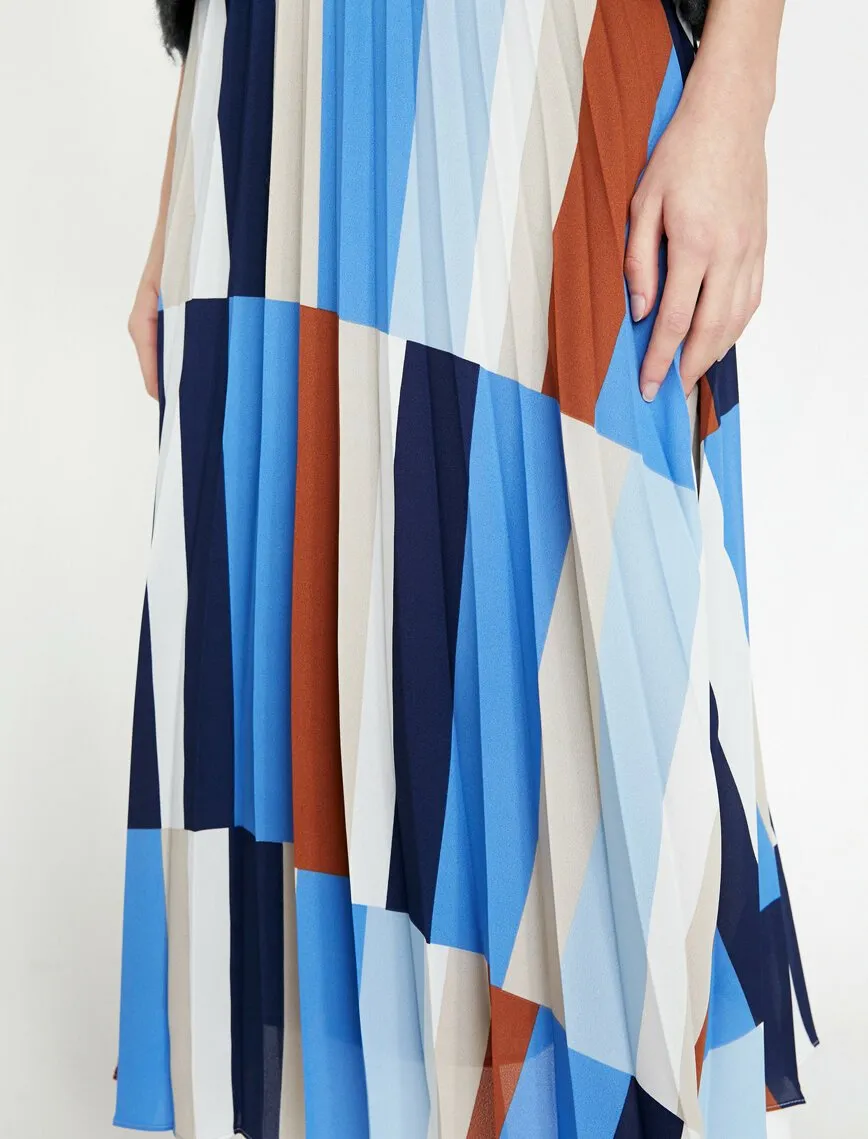 12188 Blue Colour Block Midi Skirt