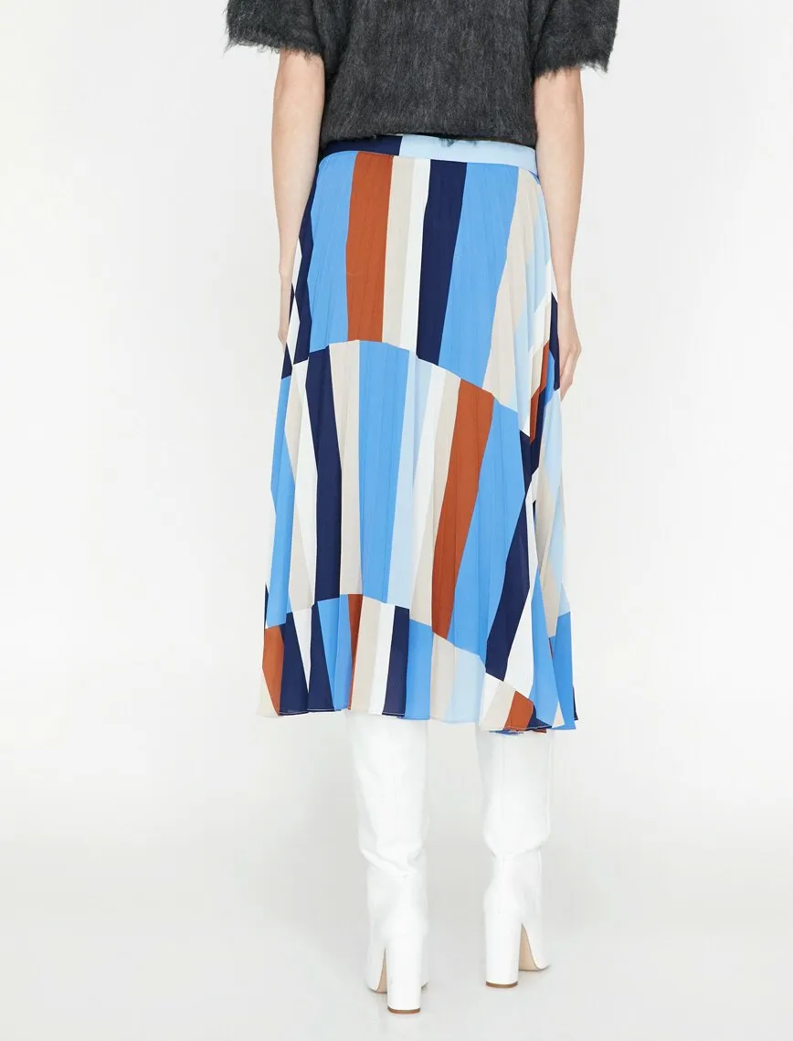 12188 Blue Colour Block Midi Skirt