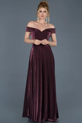 15756 Plum Shimmery Off-Shoulder Dress