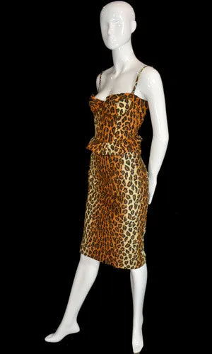 1980's Designer Patrick Kelly Vintage Leopard Print Bustier Skirt and Jacket