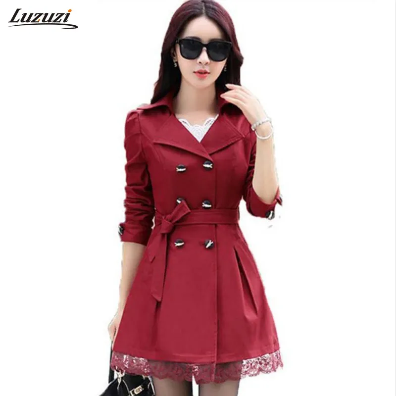 1PC Trench Coat For Women Spring Coat Double Breasted Lace Casaco Feminino Autumn Outerwear Abrigos Mujer Z015