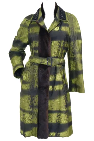 2004 Runway Prada Green Coat with Mink Trim and Bead Detail