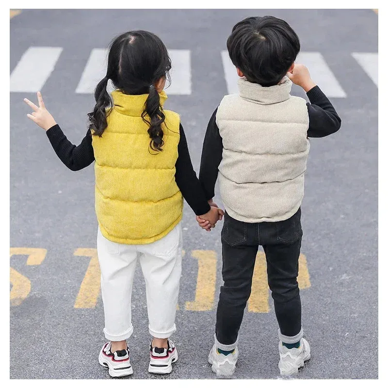 2023 Autumn Children Warm Thicken Vest Baby Cotton Waistcoat Kids Outerwear Coat Children Clothing Boys Girls Brand Jackets Vest