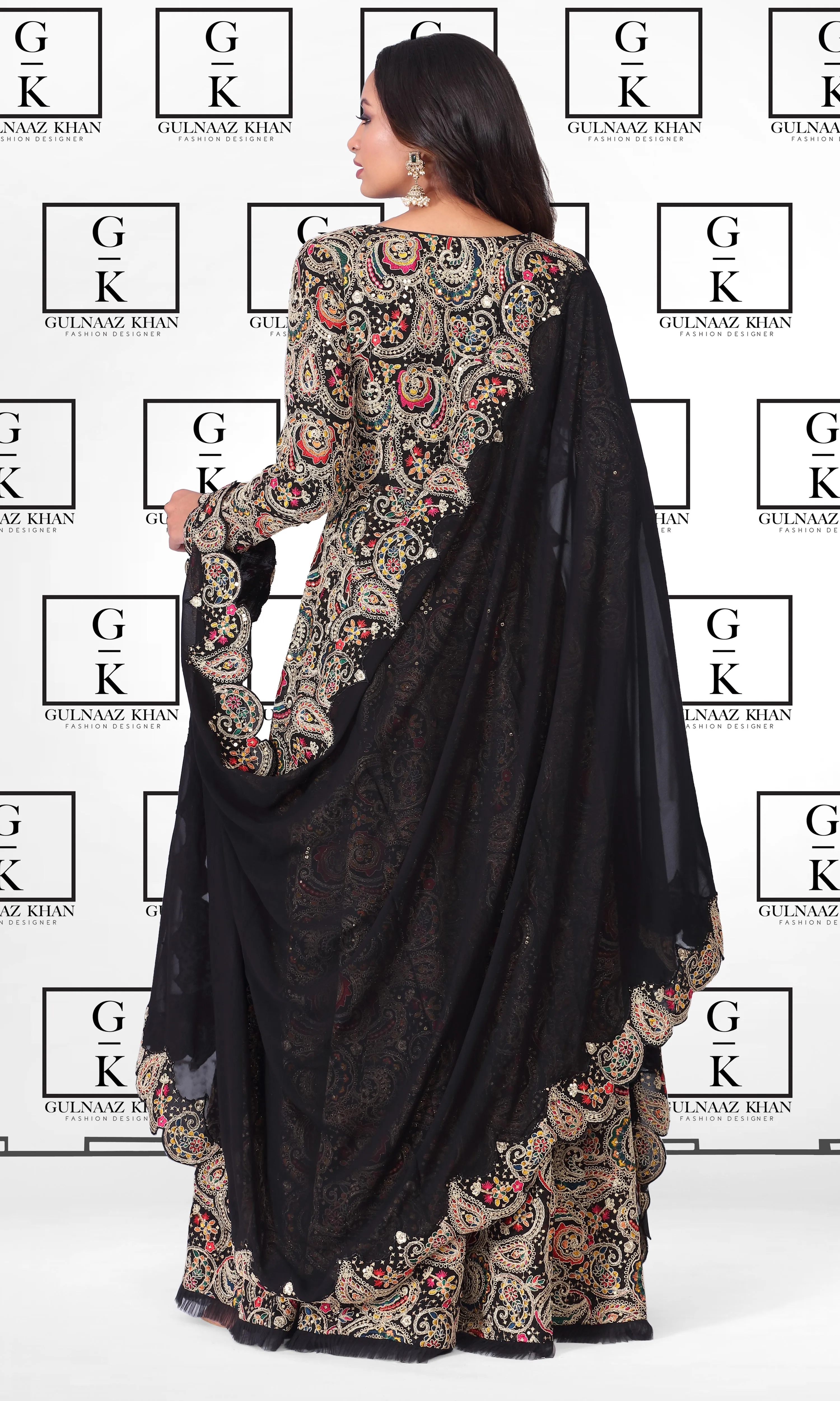 Aabdar Black Afghan Dress