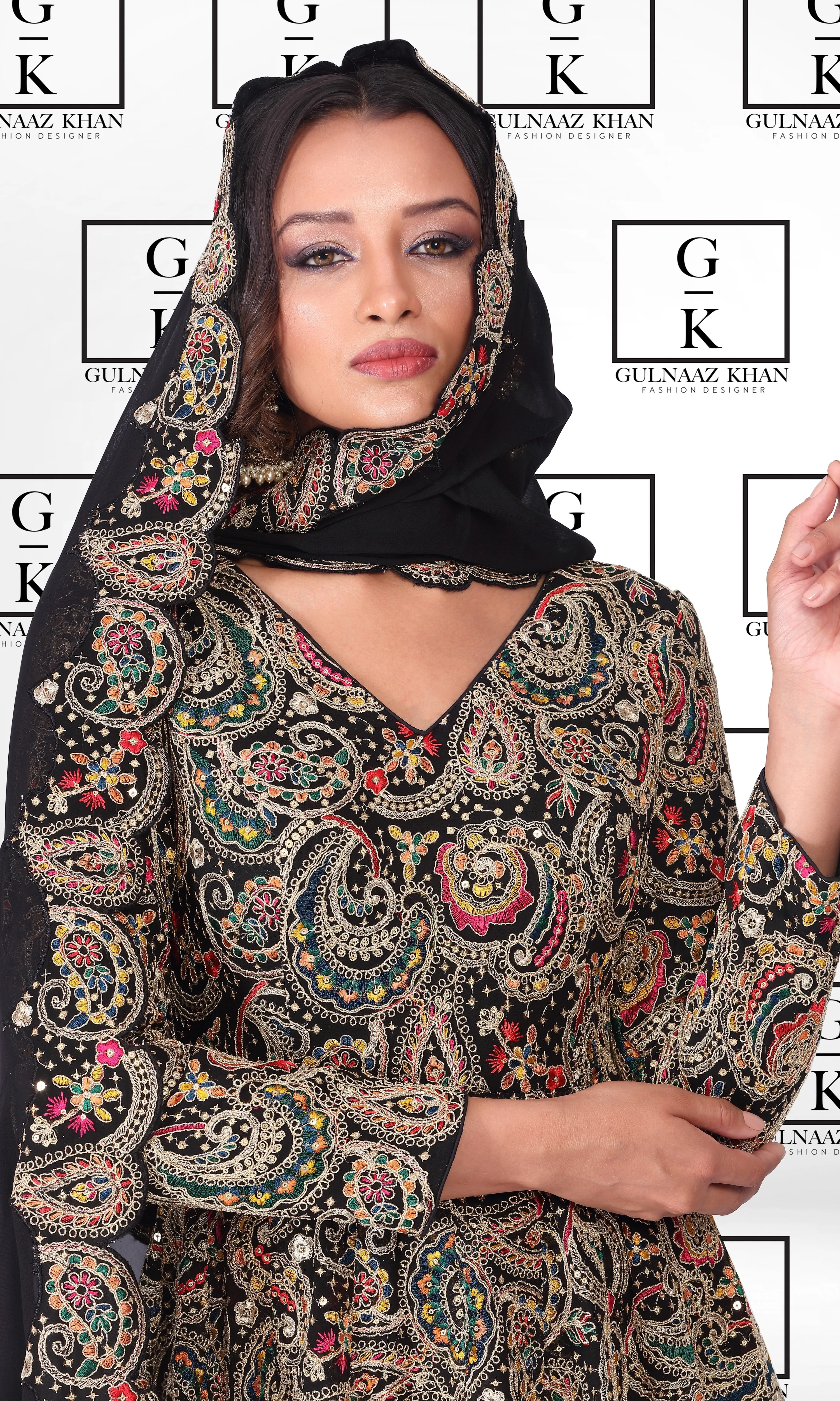 Aabdar Black Afghan Dress