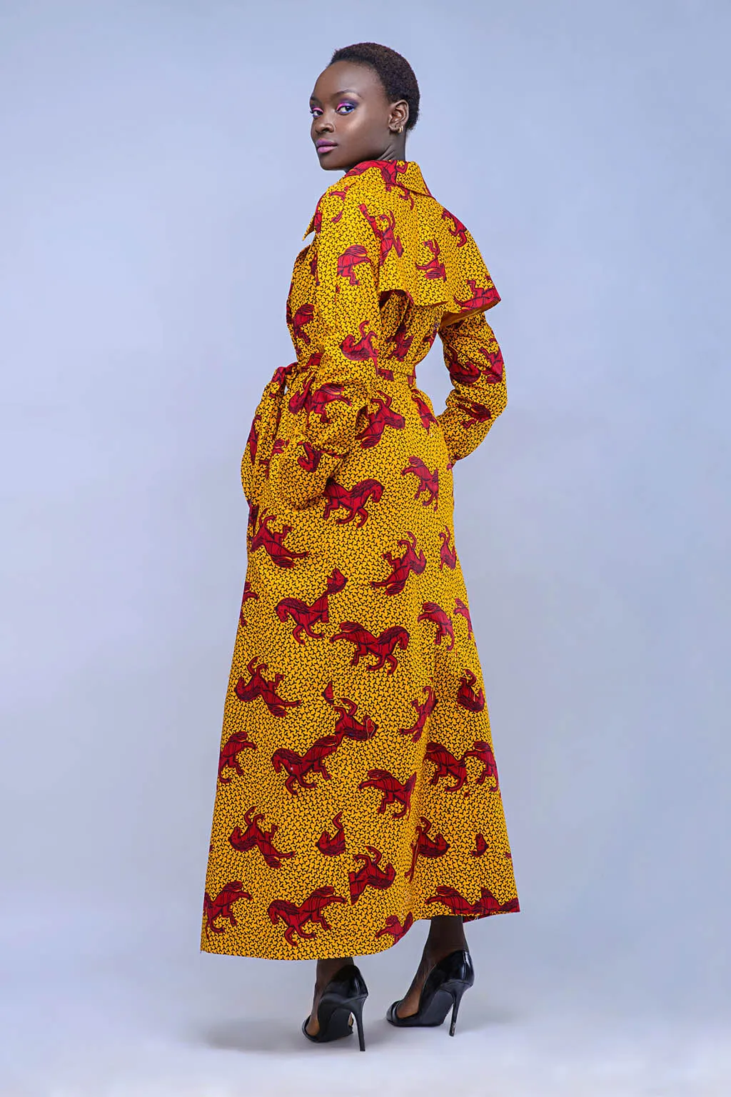 African Print Kira Trench Dress Red