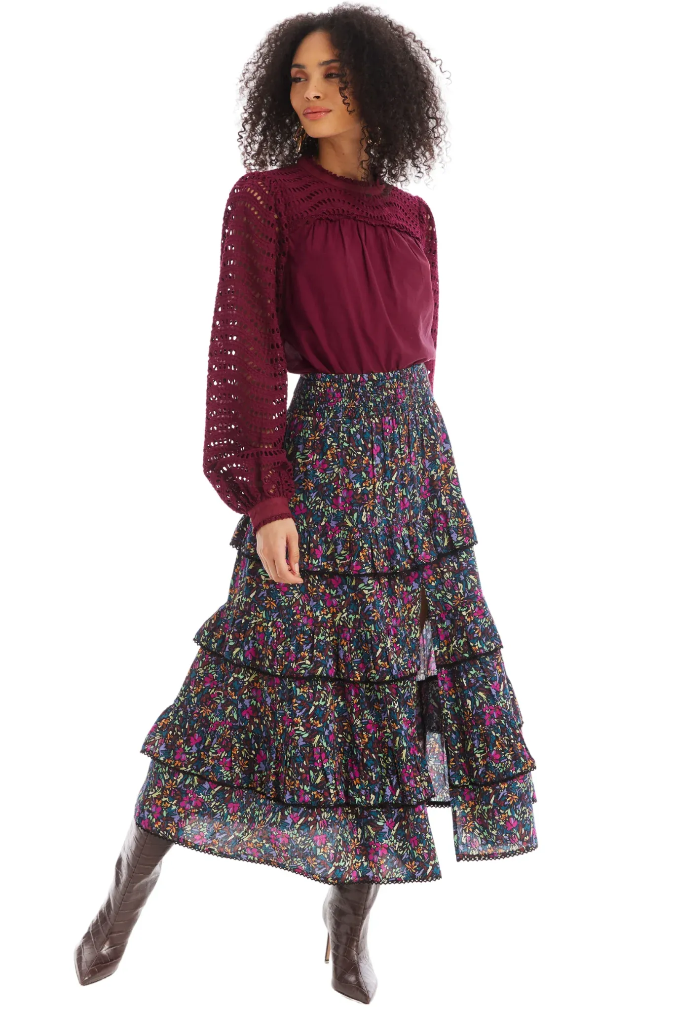 ALL Savannah Bright Ditsy Floral Midi Skirt