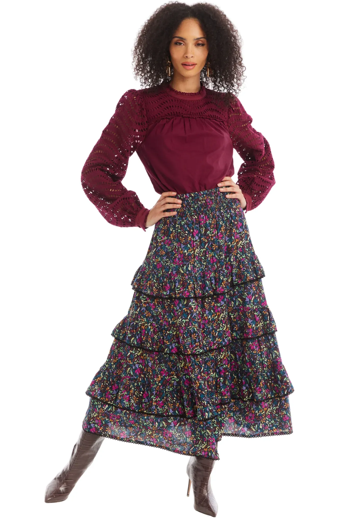 ALL Savannah Bright Ditsy Floral Midi Skirt