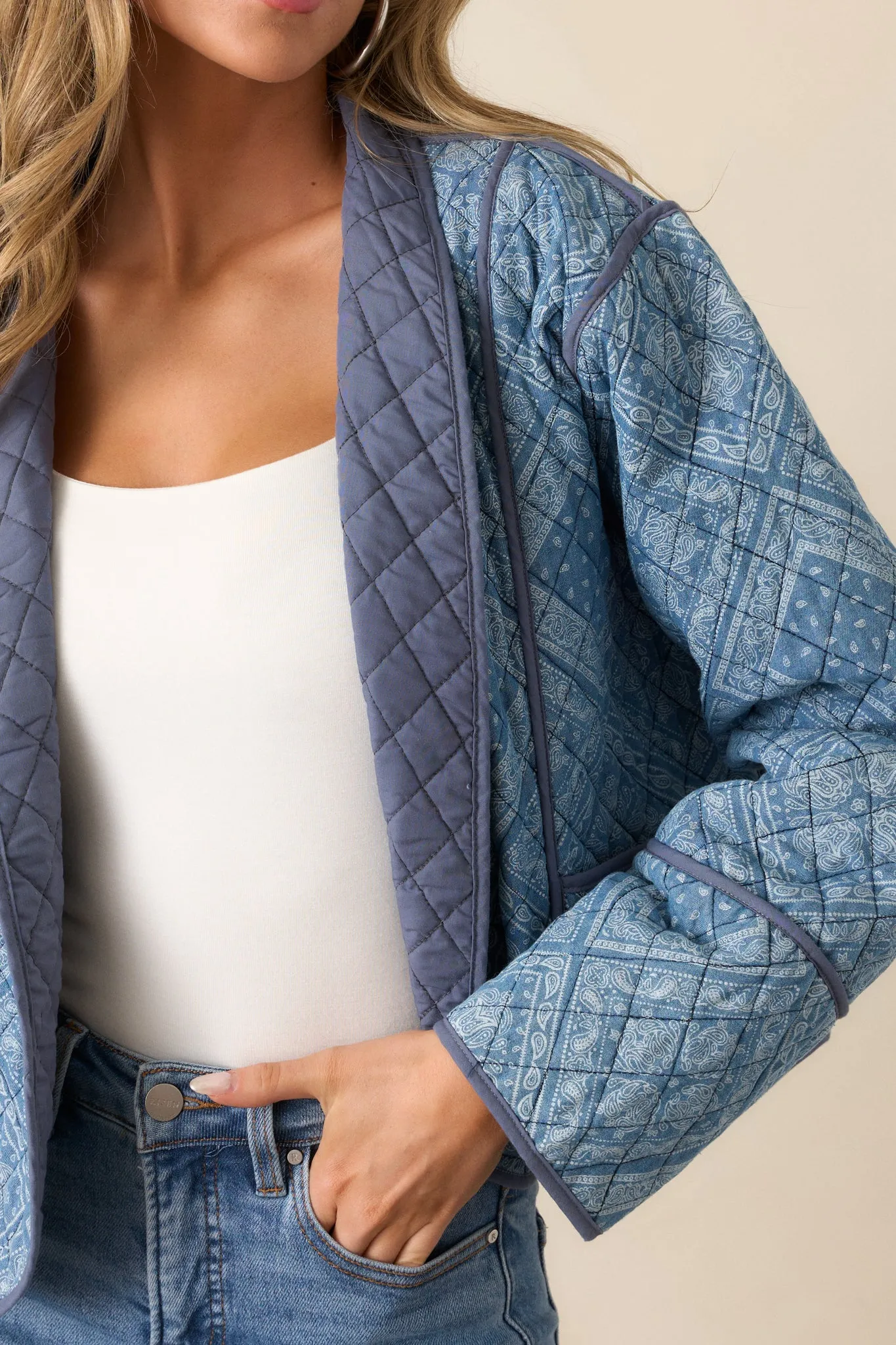 All You Do Light Blue Quilted Jacket