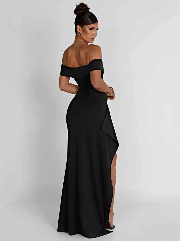 Amozae Elegant Off-shoulder High Split Maxi Dress Women Fashion Strapless Sleeveless Backless Bodycon Club Party Sexy Dress