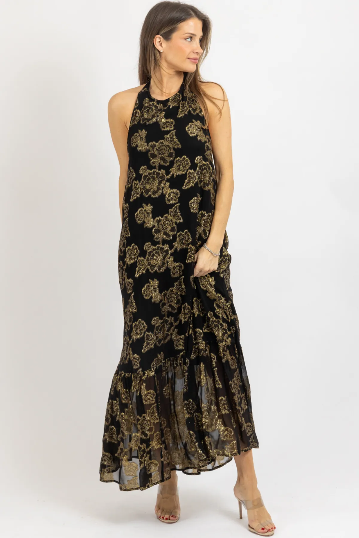 ANDIE BLACK   GOLD MAXI DRESS