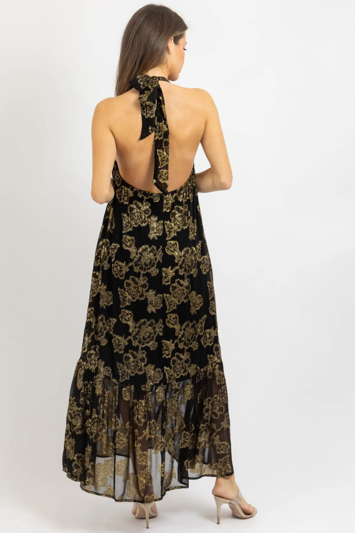 ANDIE BLACK   GOLD MAXI DRESS