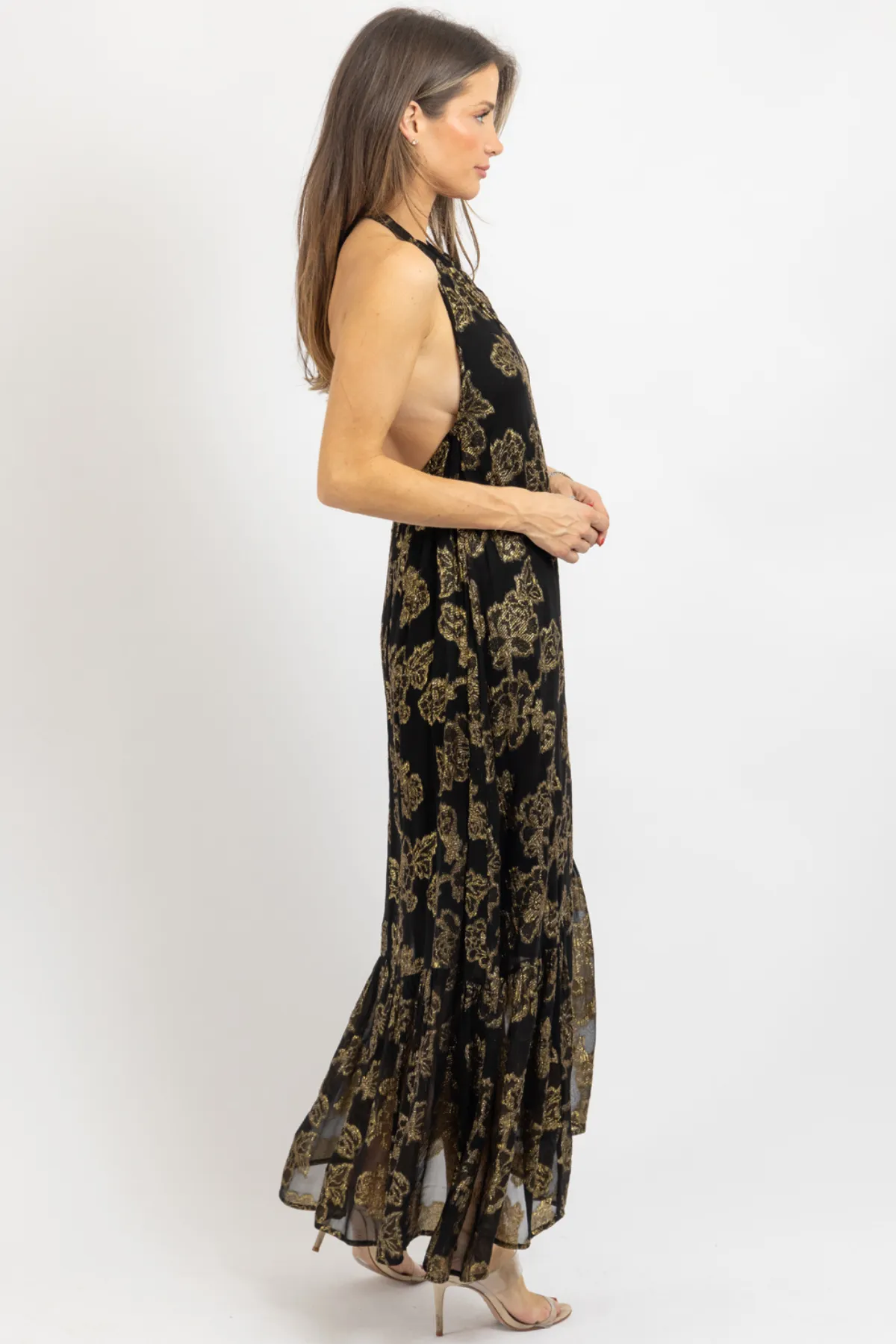 ANDIE BLACK   GOLD MAXI DRESS