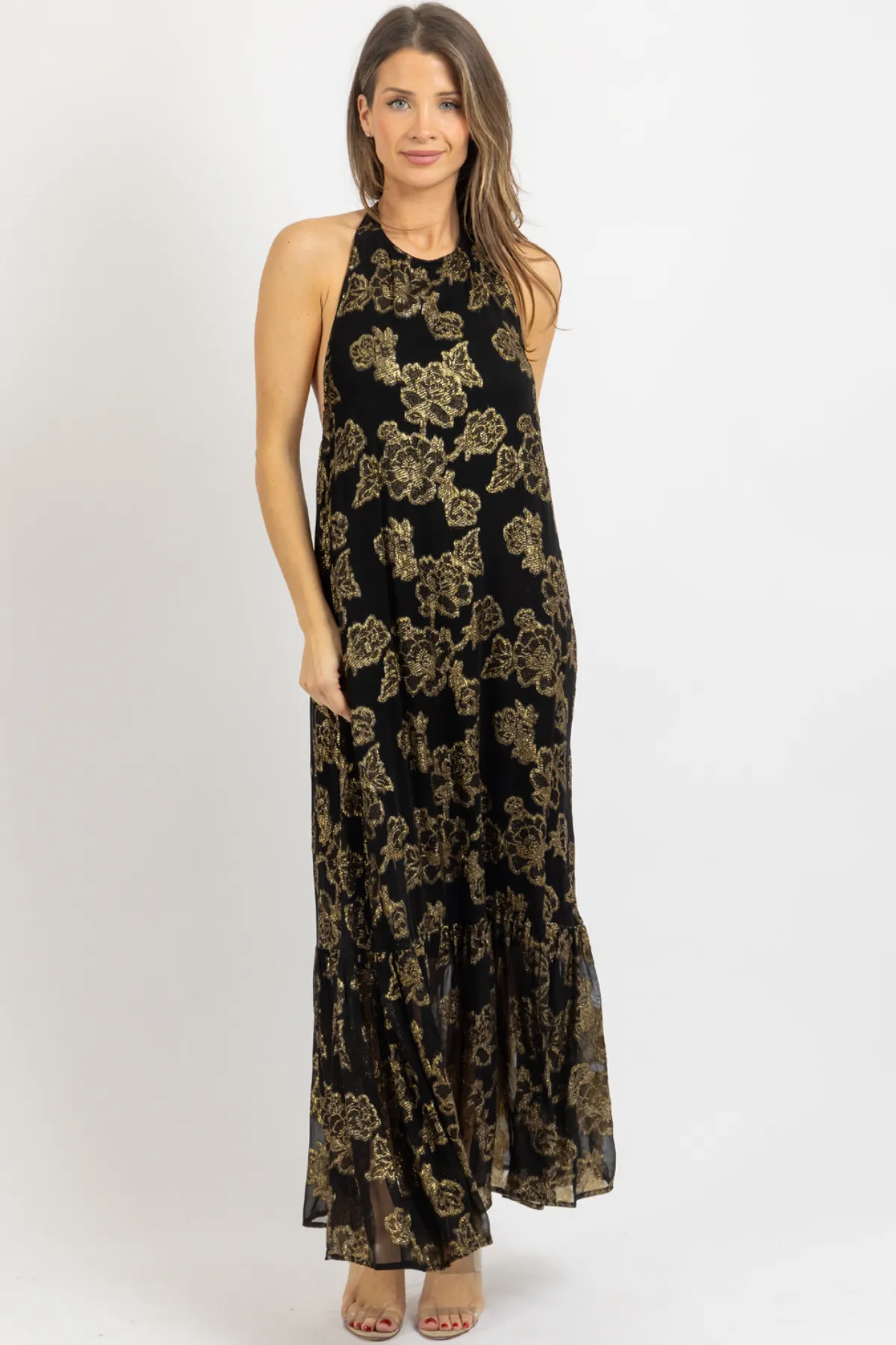 ANDIE BLACK   GOLD MAXI DRESS