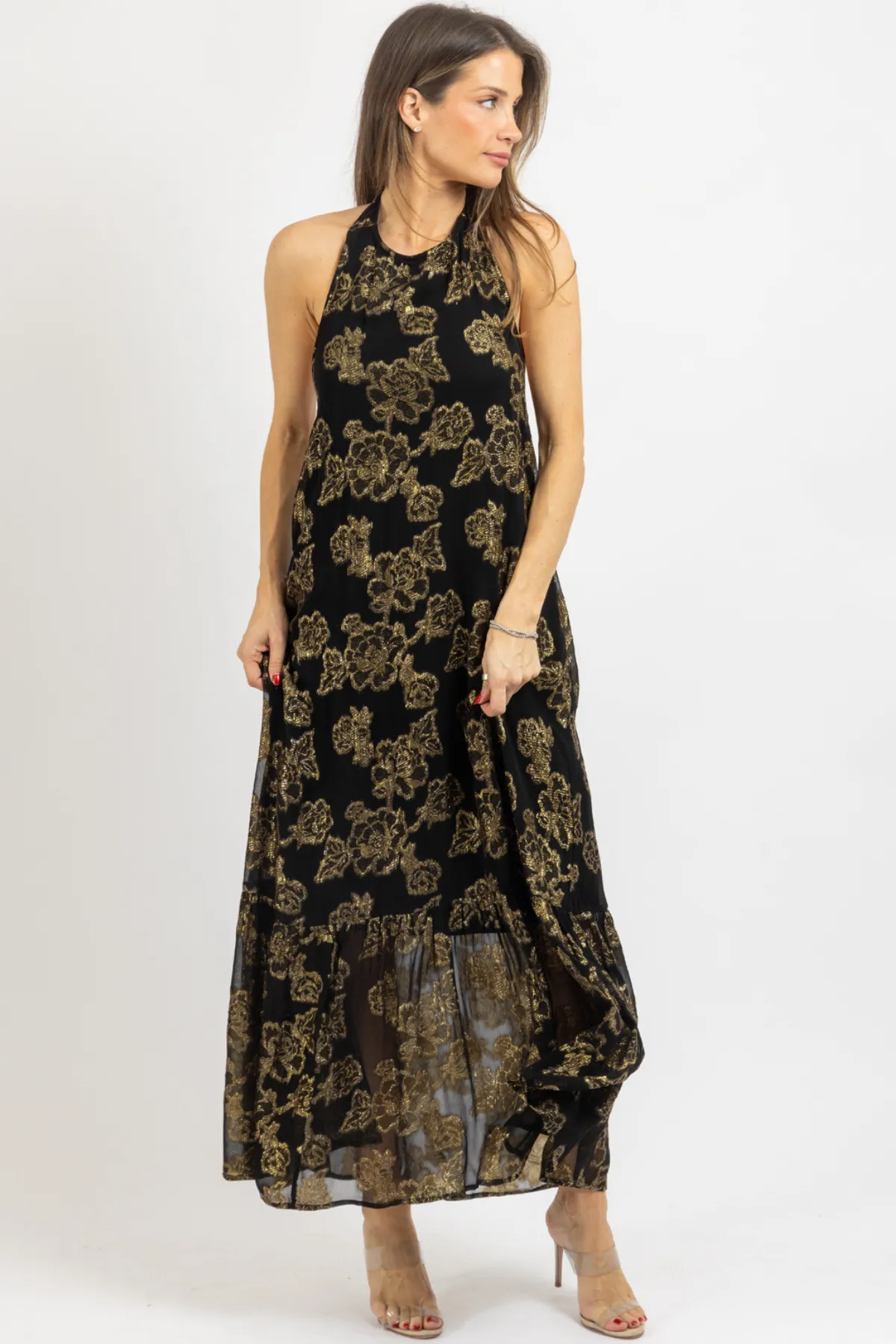 ANDIE BLACK   GOLD MAXI DRESS