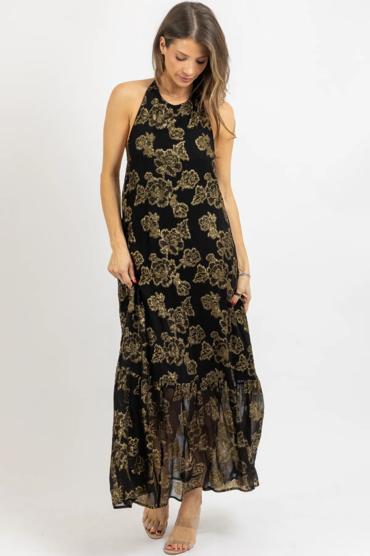 ANDIE BLACK   GOLD MAXI DRESS