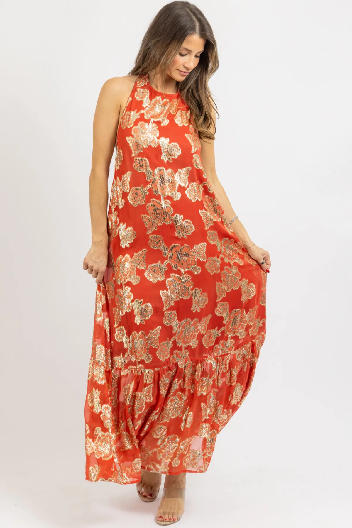 ANDIE RUST   GOLD MAXI DRESS