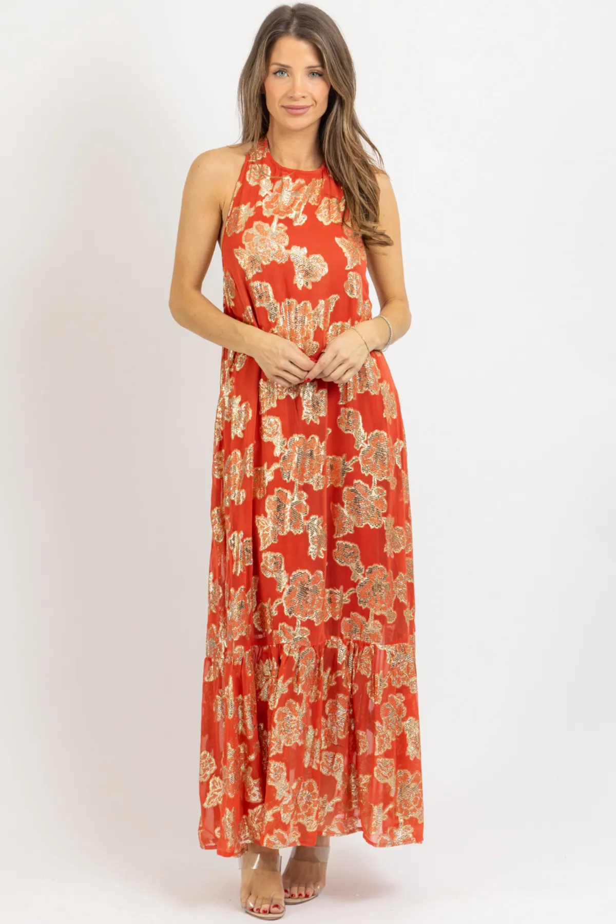 ANDIE RUST   GOLD MAXI DRESS