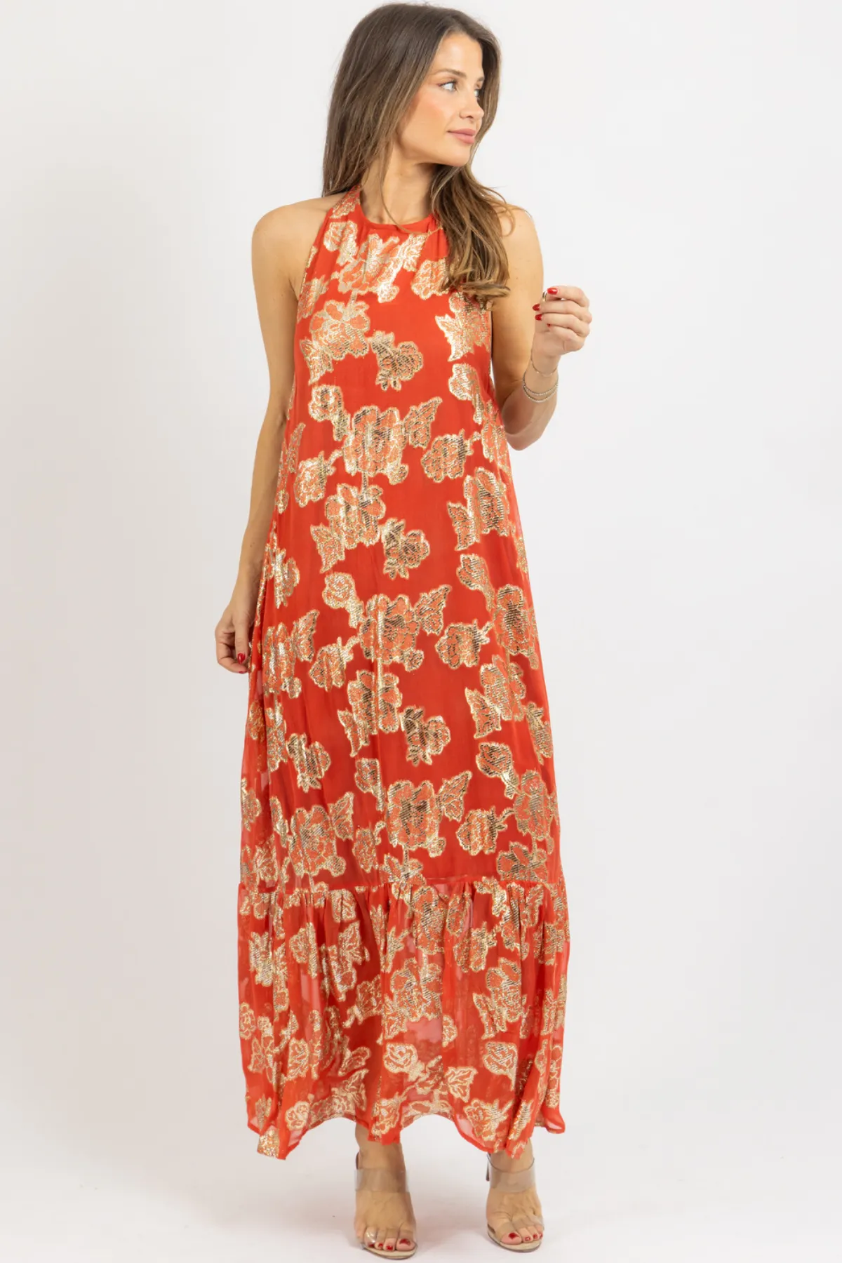 ANDIE RUST   GOLD MAXI DRESS