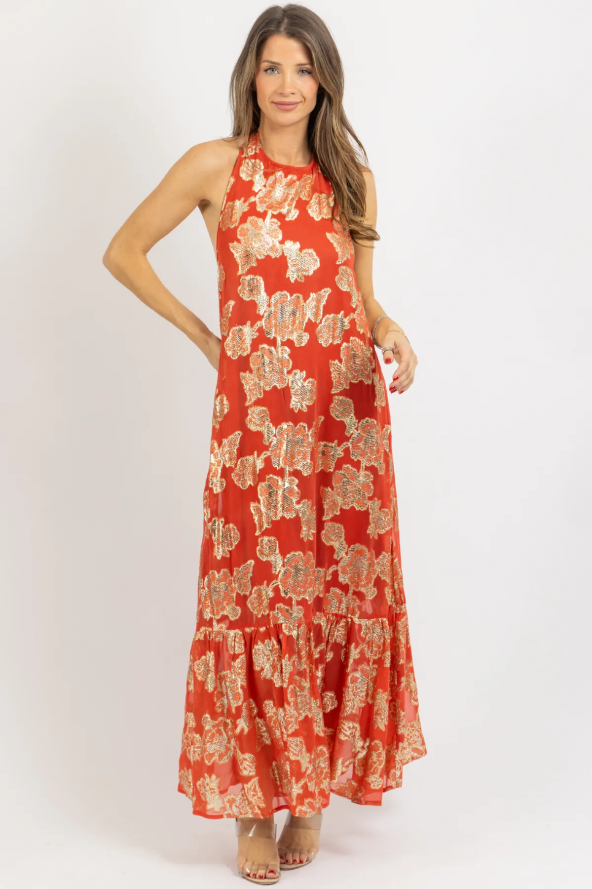 ANDIE RUST   GOLD MAXI DRESS