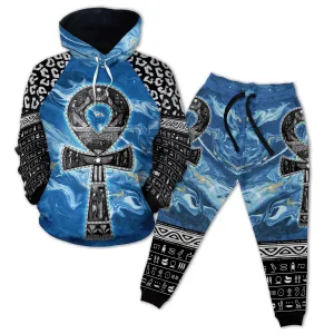 Ankh On Blue Marble All-over Hoodie And Joggers Set