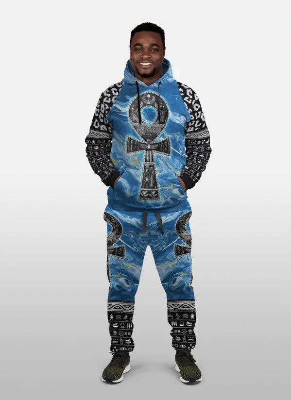 Ankh On Blue Marble All-over Hoodie And Joggers Set