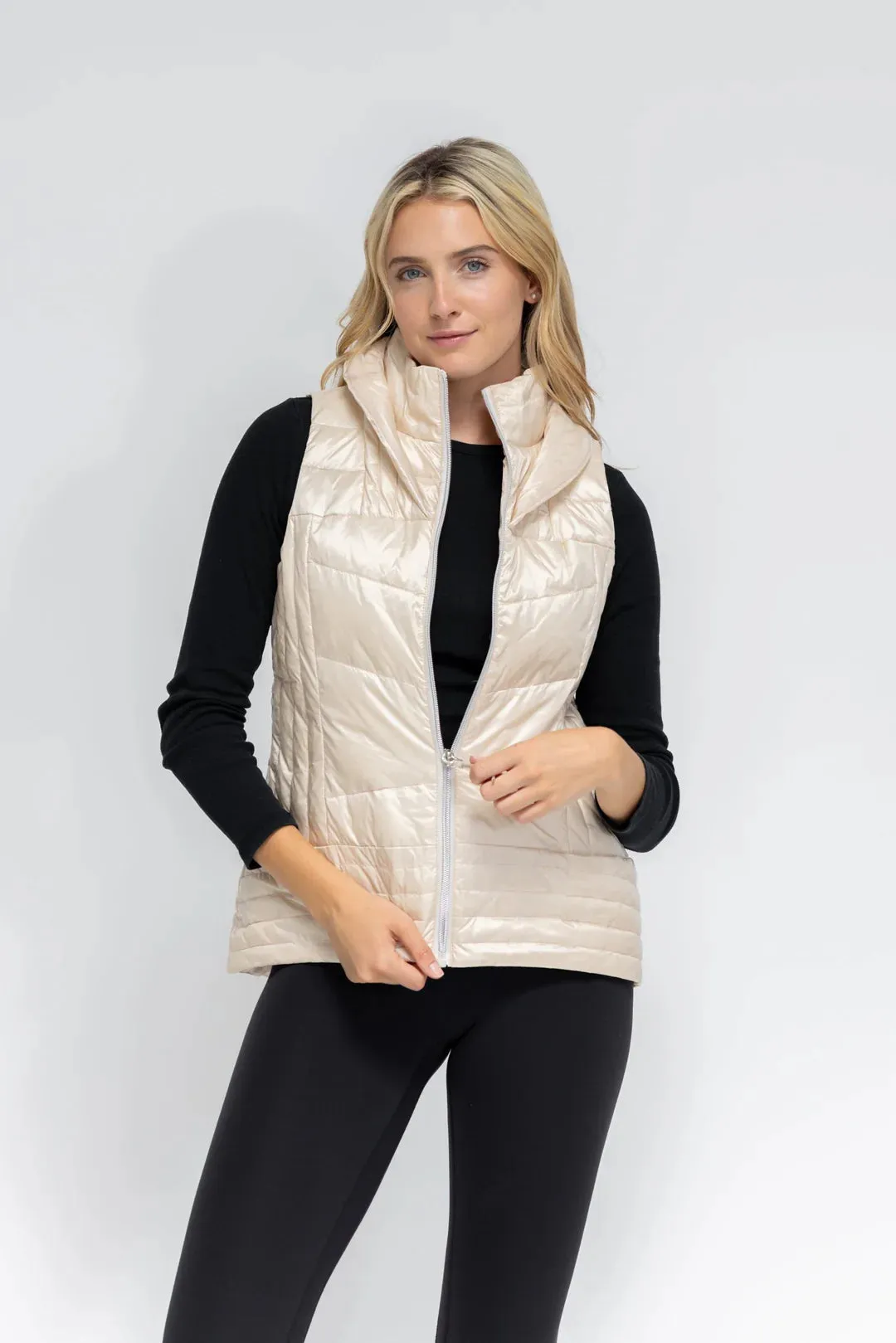 Anorak Metallic Quilted Vest Bone