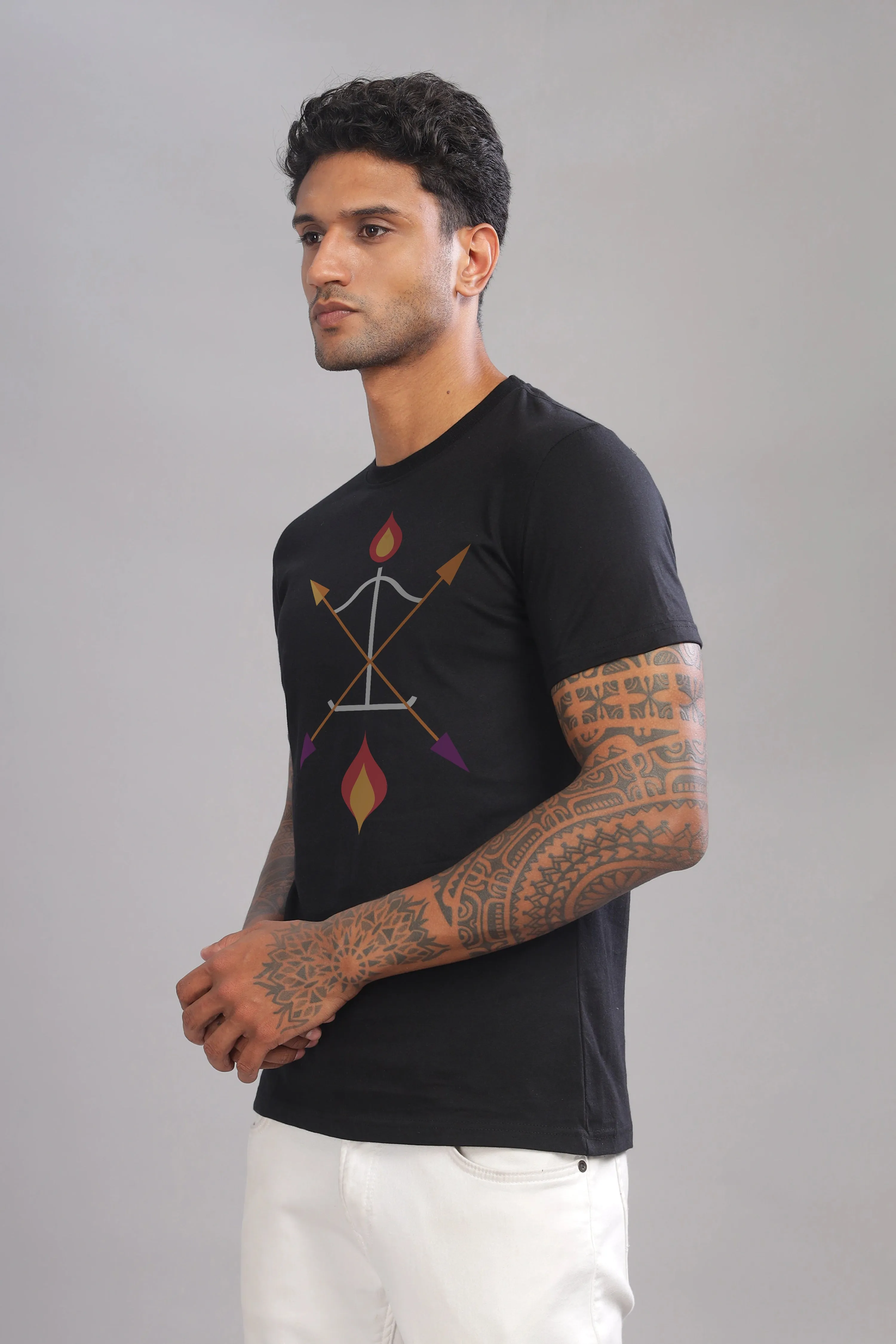 Arch and Aim - 100% Cotton Black Crewneck Half Sleeve Unisex T-shirt