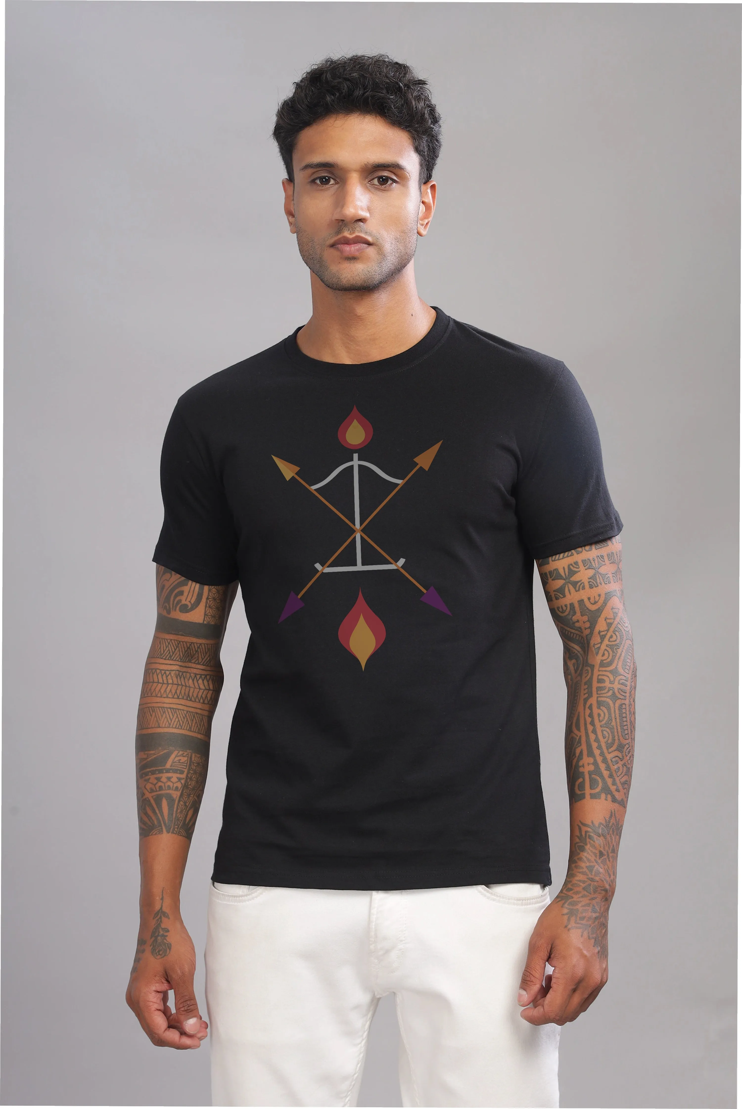 Arch and Aim - 100% Cotton Black Crewneck Half Sleeve Unisex T-shirt