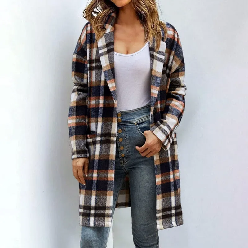 Ashore Shop Womens Plaid Shirt Jacket Long Trench Coat Style