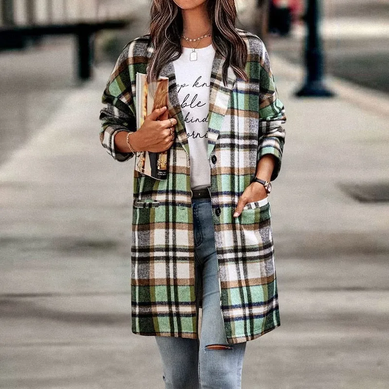 Ashore Shop Womens Plaid Shirt Jacket Long Trench Coat Style