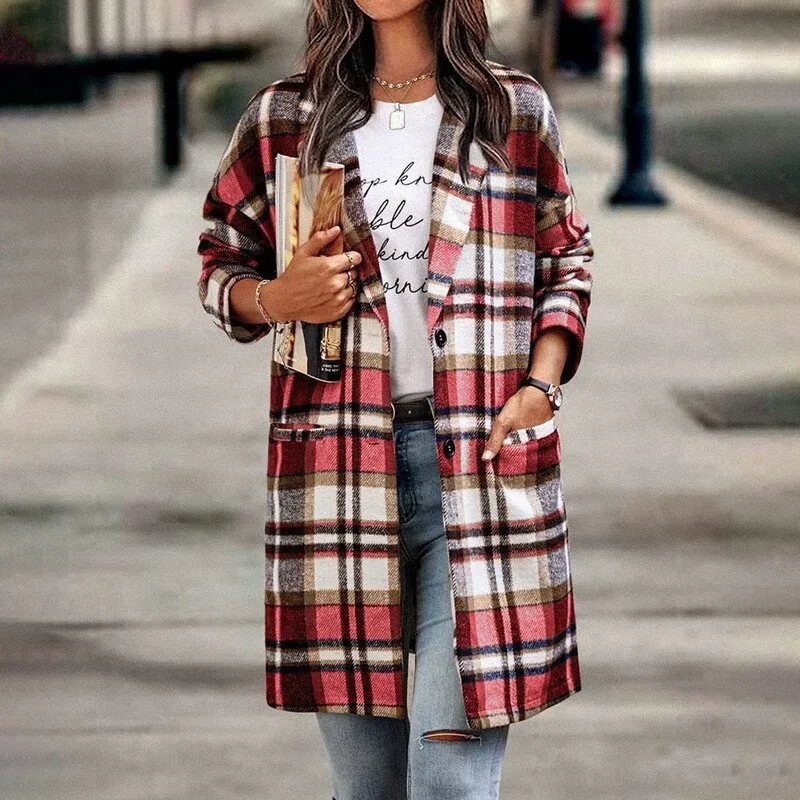 Ashore Shop Womens Plaid Shirt Jacket Long Trench Coat Style