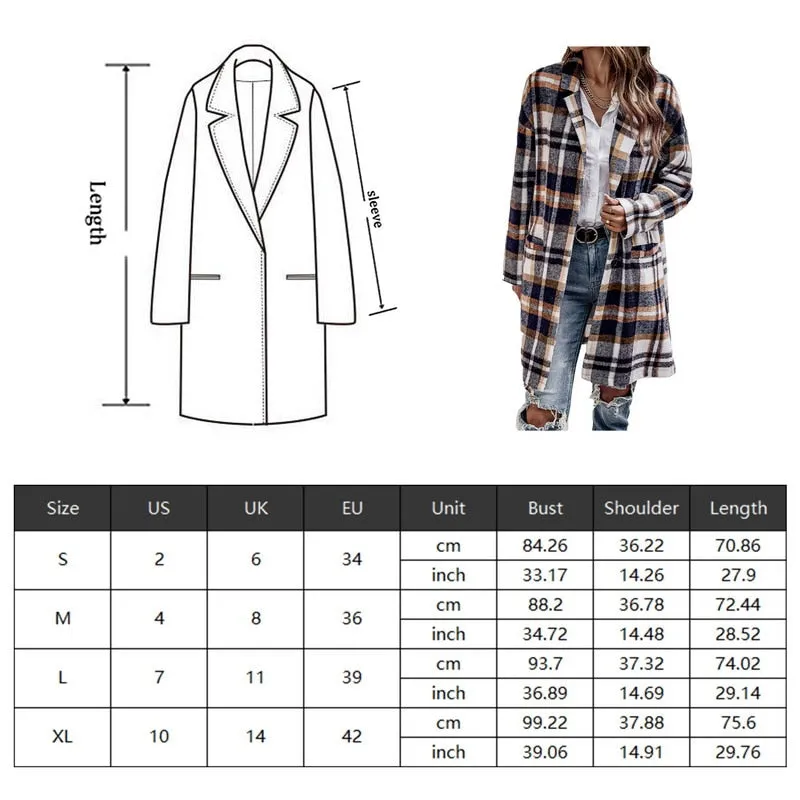 Ashore Shop Womens Plaid Shirt Jacket Long Trench Coat Style