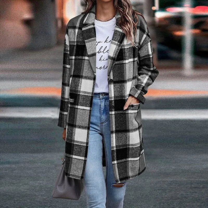 Ashore Shop Womens Plaid Shirt Jacket Long Trench Coat Style