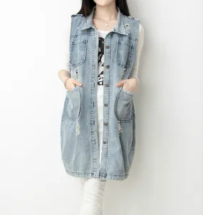 autumn 2016 new fashion plus size S-5XL Vintage Hole denim street clothing for women female  long  Outerwear jacket 093D 45