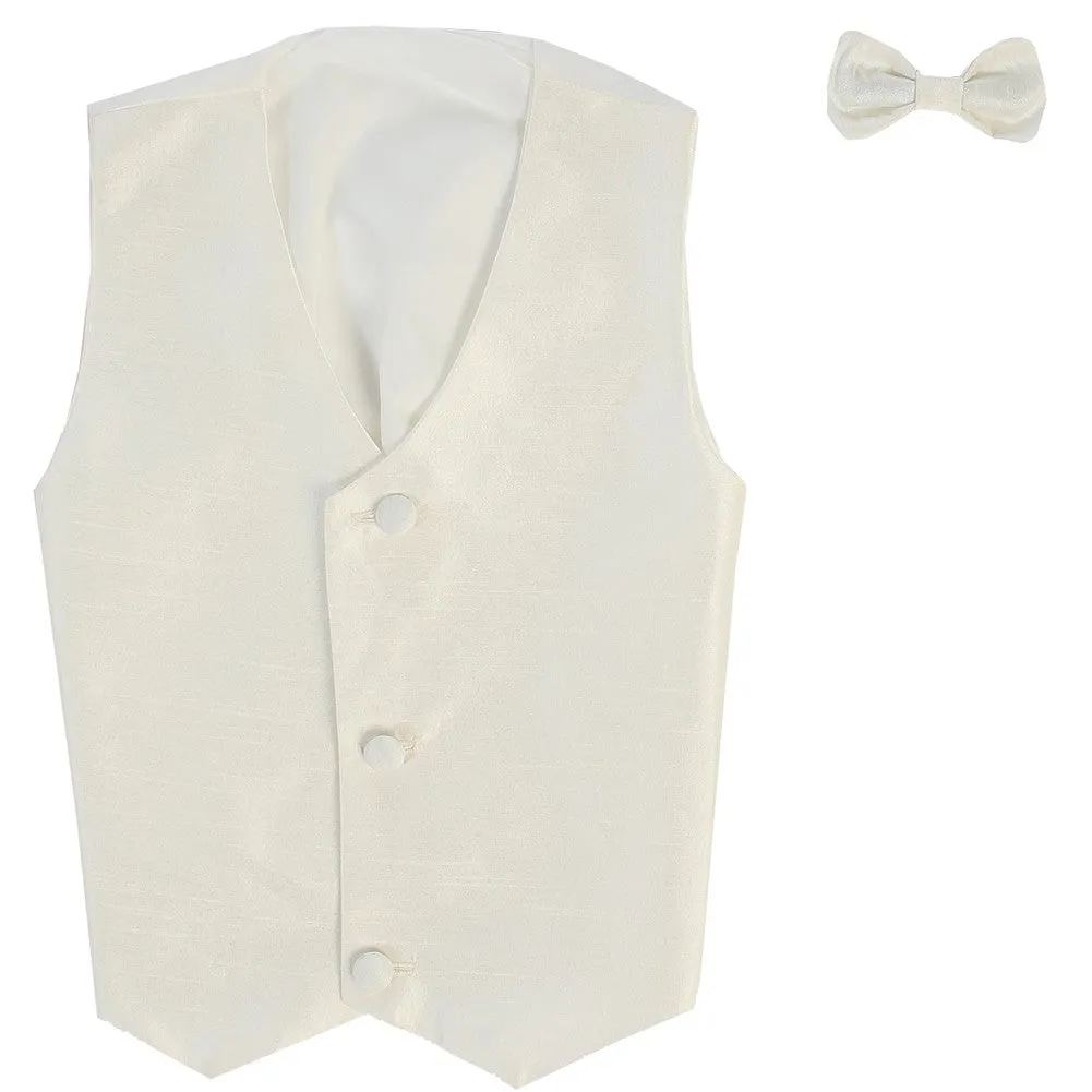 Baby Boys Ivory Poly Silk Vest Bowtie Special Occasion Set 3-24M