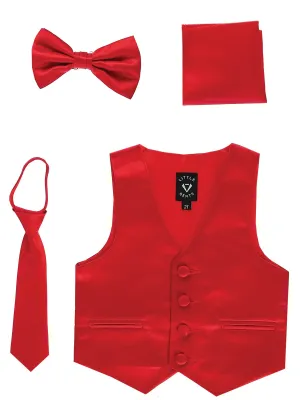 Baby Boys Red Satin Vest Zipper Tie Hanky Bowtie Clothing Set 3-24M