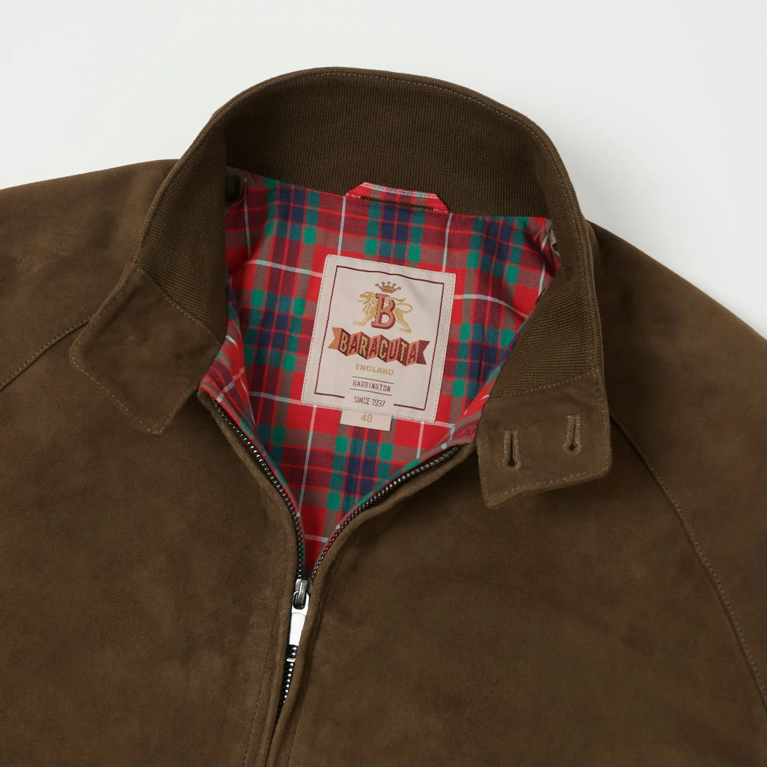 Baracuta G9 Suede Harrington Jacket - Dark Olive