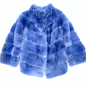 Barya NewYork Ladies Pearl Indigo Rex Chinchilla Car Coat