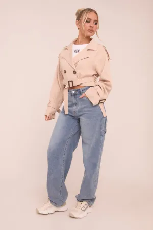 Beige Cropped Belted Trench Coat - Naomi