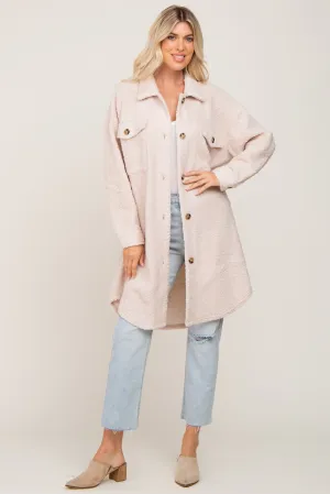 Beige Fleece Long Shirt Jacket