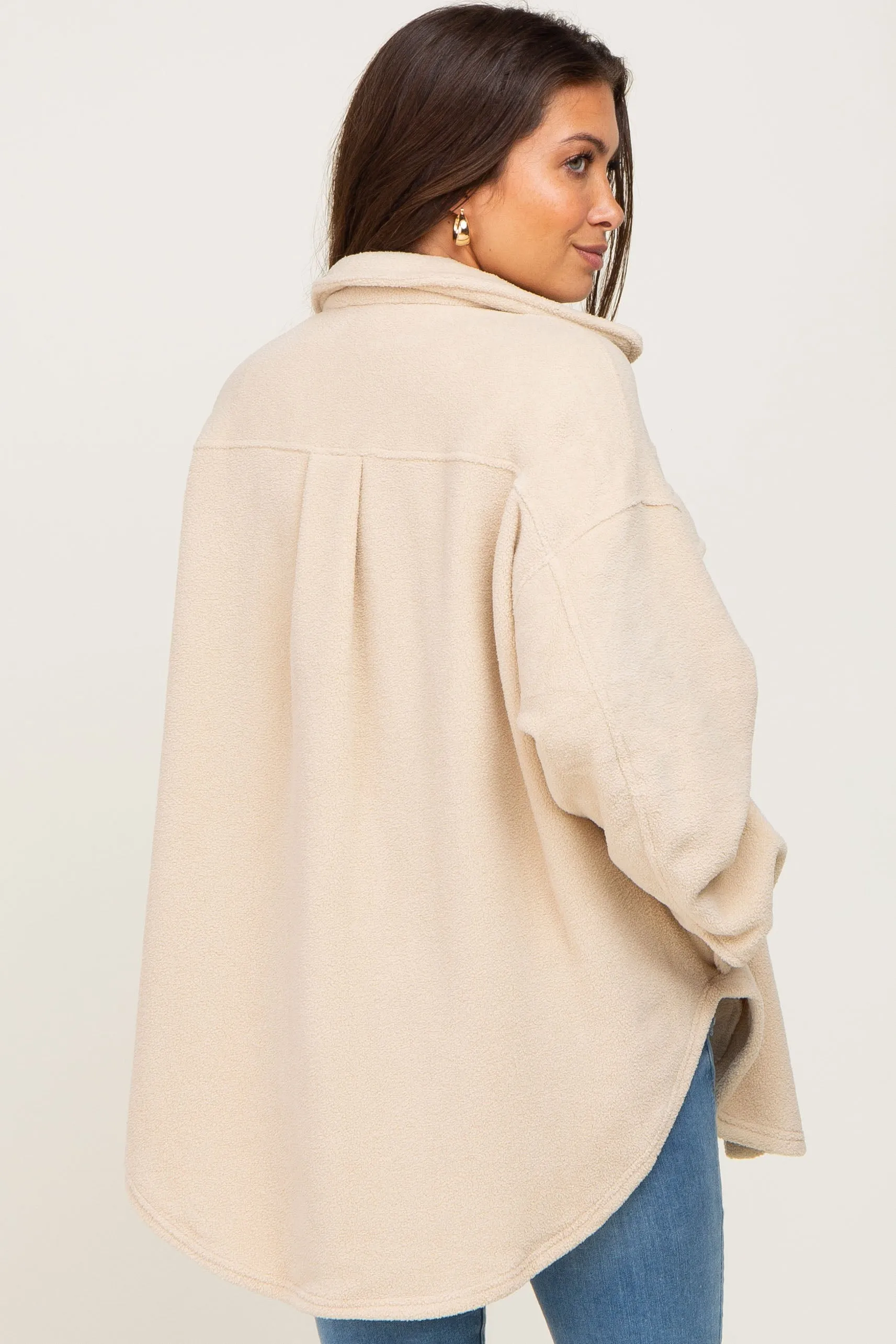 Beige Fleece Maternity Shirt Jacket