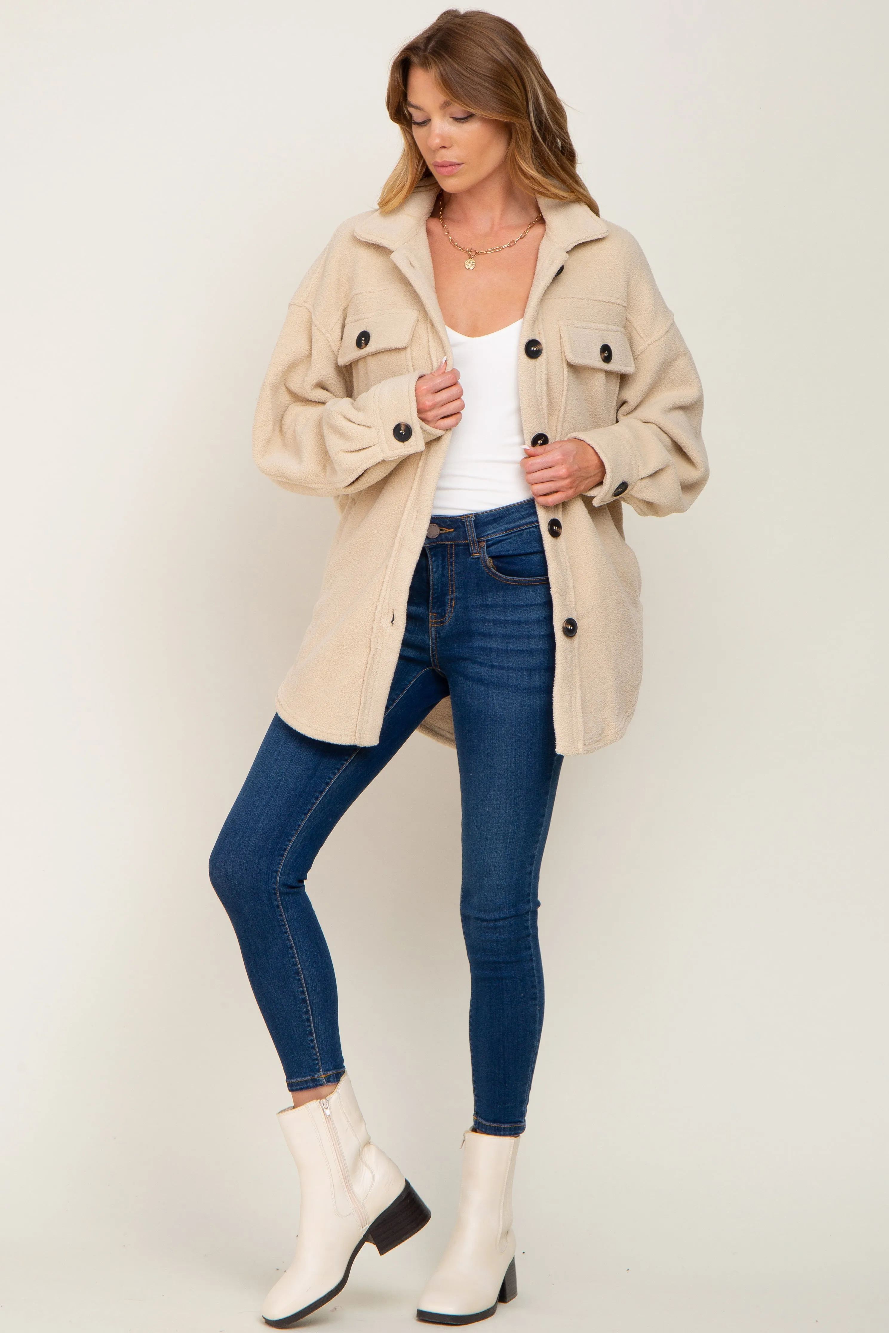 Beige Fleece Shirt Jacket