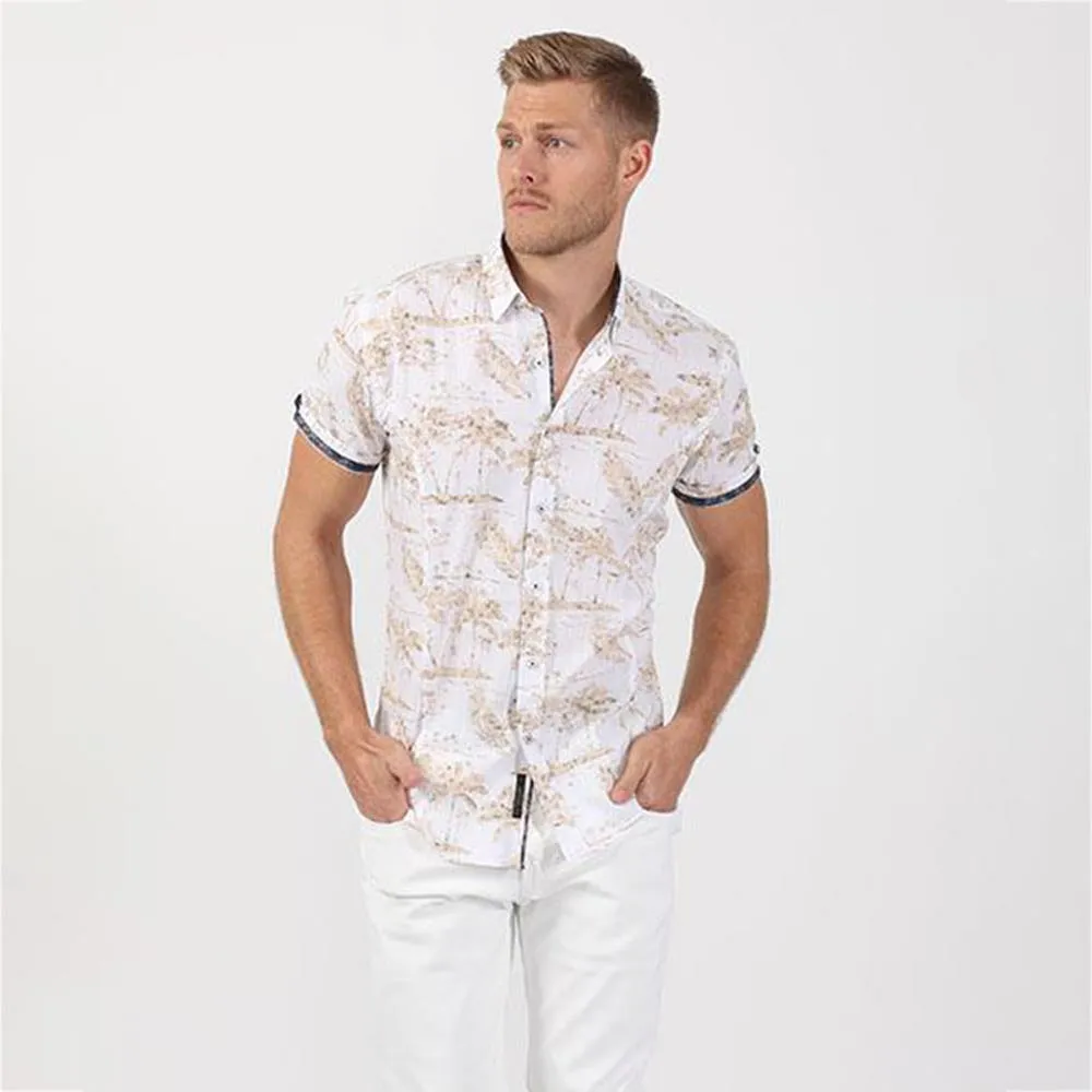 Beige Palms Short Sleeve Shirt