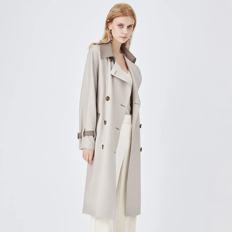 Belted Color Clash Knee-Length Trench Coat