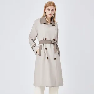 Belted Color Clash Knee-Length Trench Coat