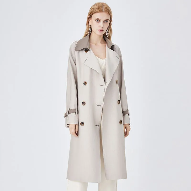 Belted Color Clash Knee-Length Trench Coat