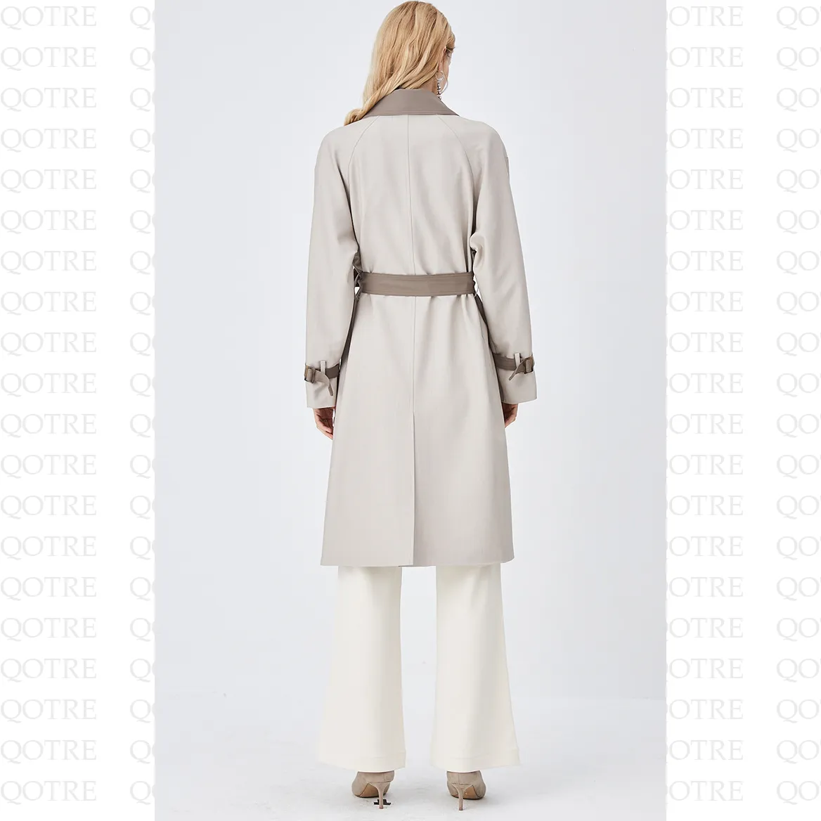 Belted Color Clash Knee-Length Trench Coat