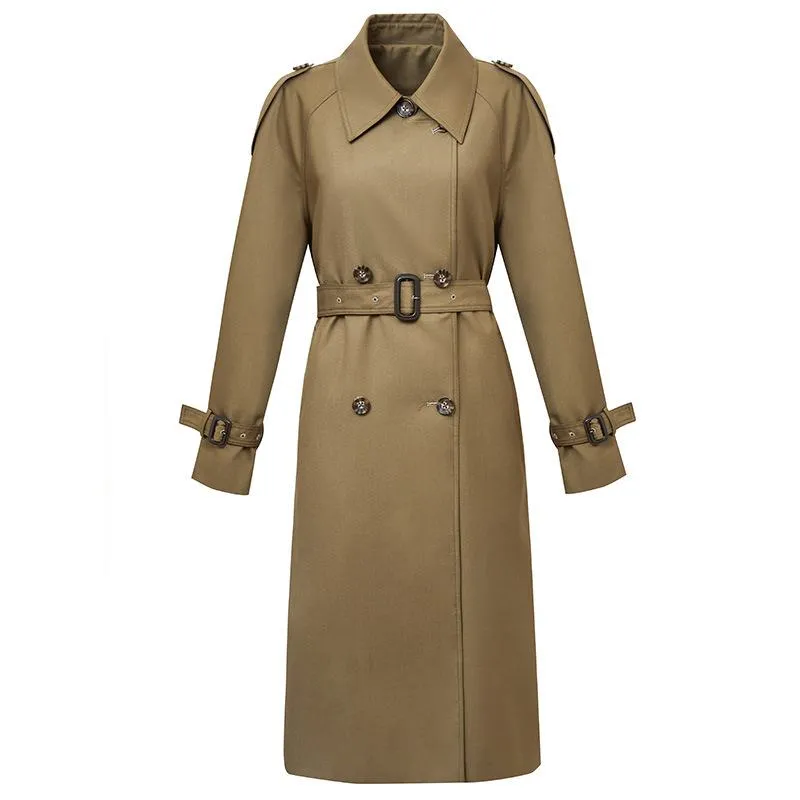 Belted Windproof Calf-Length Trench Coat